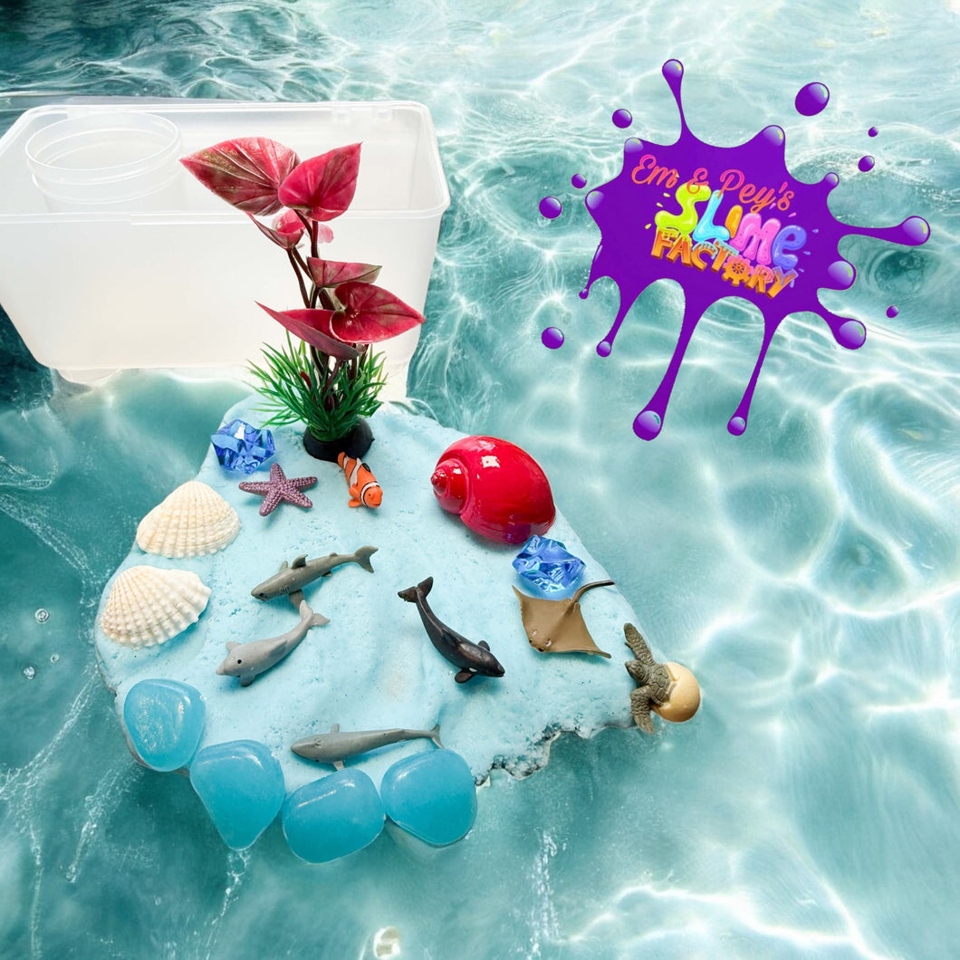 Cool waters pey’s dough under the sea sensory bin